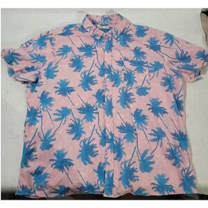 Sonoma Shirt Men XXL 2xl Pink Blue Floral Hawaiian Palm Tree Print Cotton